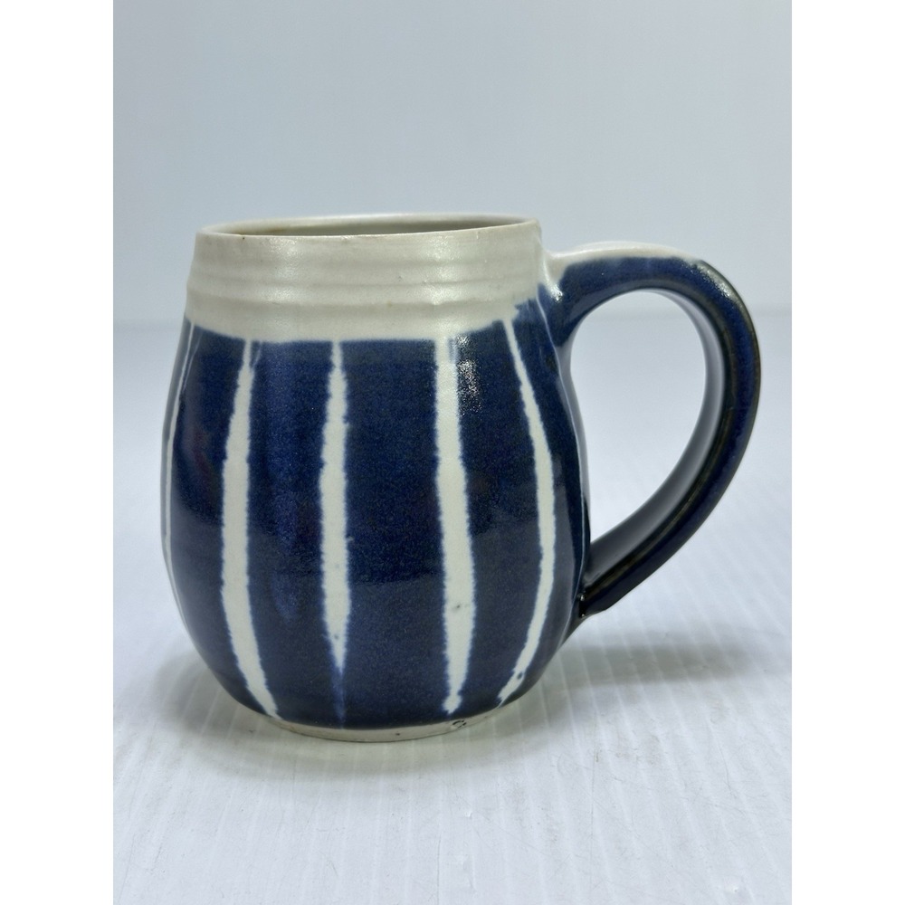 Margo Brown Hand Thrown Pottery Coffee Tea Mug Cobalt Blue White Stoneware